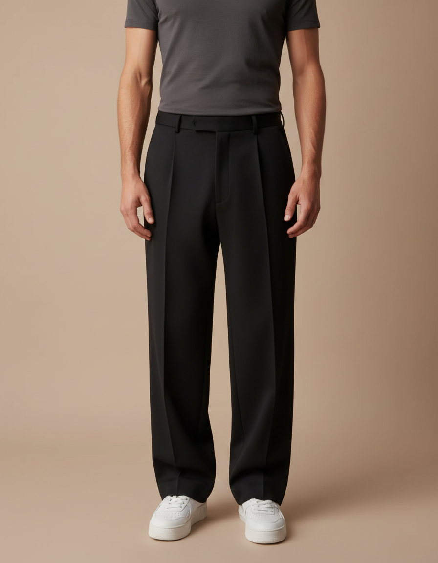 Pantalon Japonais Noir Plissé Ample Homme - Polyester