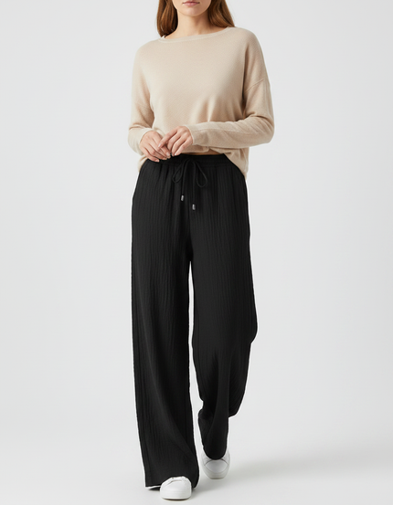 Pantalon Japonais Noir Ample Droit Plissé Décontracté - Viscose