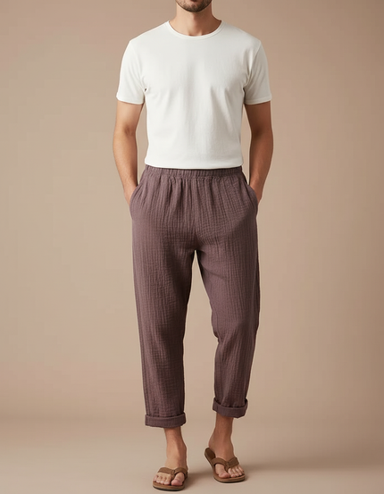Pantalon Japonais Marron Lin Ample Confortable Décontracté