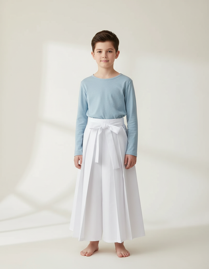 Pantalon Japonais Blanc Plissé Ample Ceinturé Coton