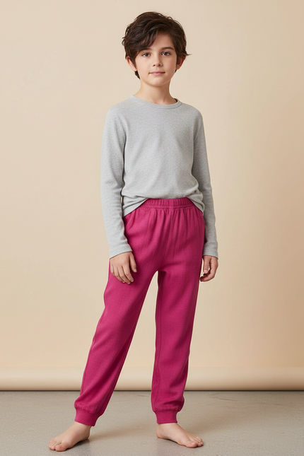 Pantalon Japonais Fuchsia Confortable Coton Enfant - Rose Molleton