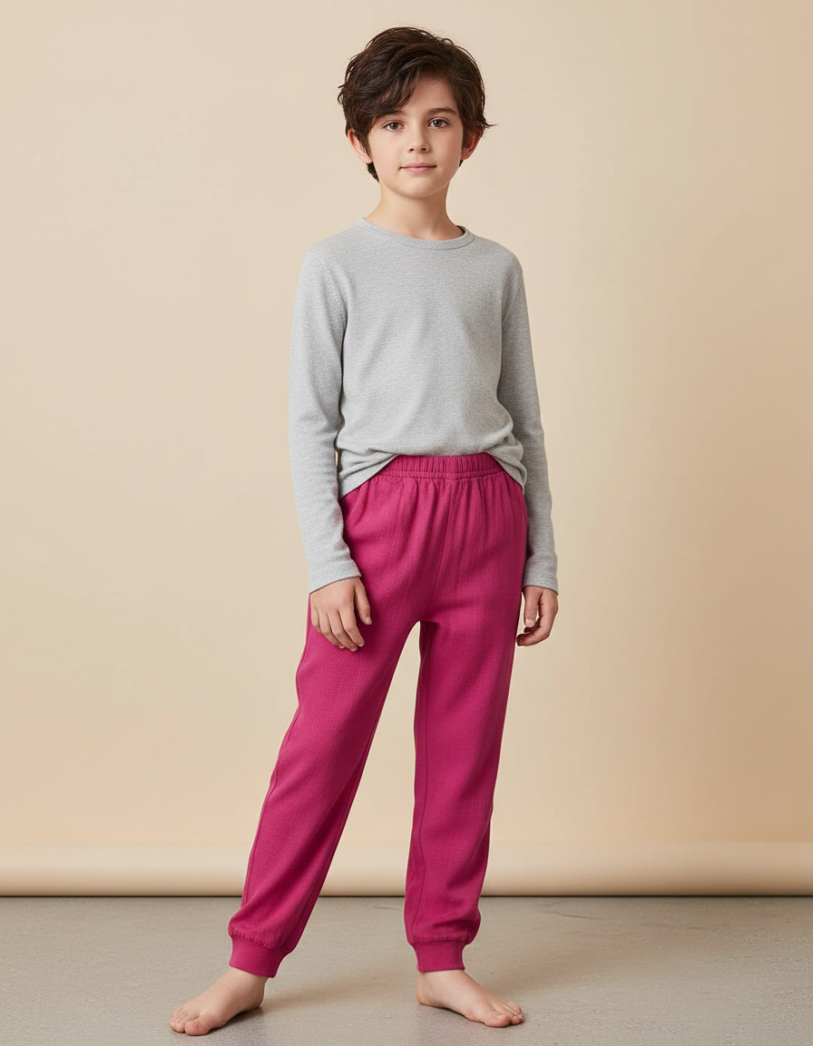 Pantalon Japonais Fuchsia Confortable Coton Enfant - Rose Molleton