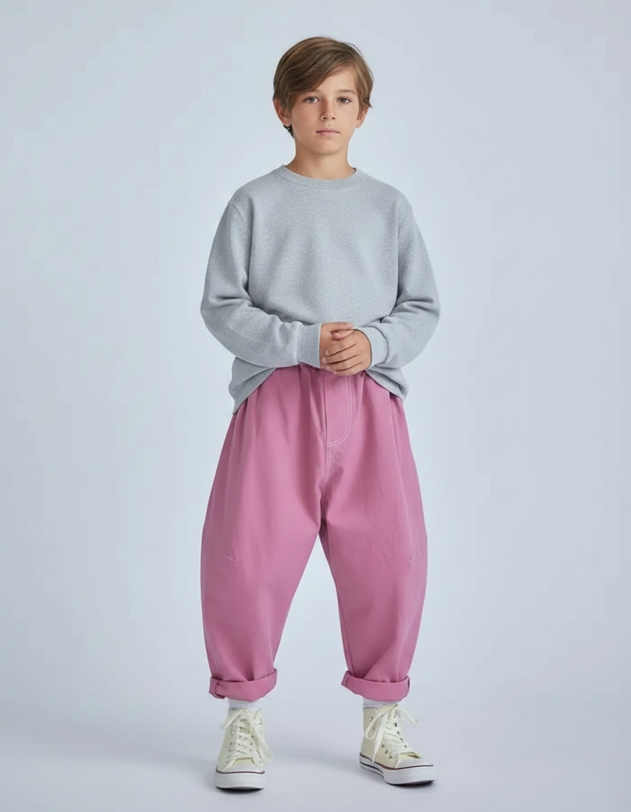Pantalon Japonais Rose Ample Coton Enfant Garçon - Toile