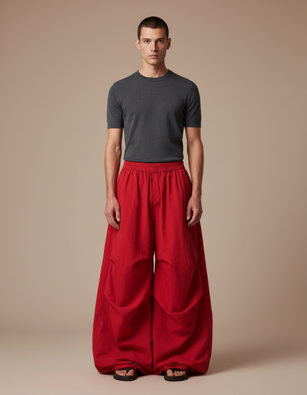 Pantalon Japonais Ample Rouge Cargo Streetwear Homme - Toile