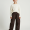 Pantalon Japonais Marron Fleuri Ample Décontracté Enfant - Cordé