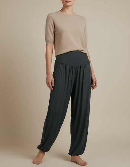 Pantalon Japonais Sarouel Ample Fluide Gris Femme - Vert Viscose