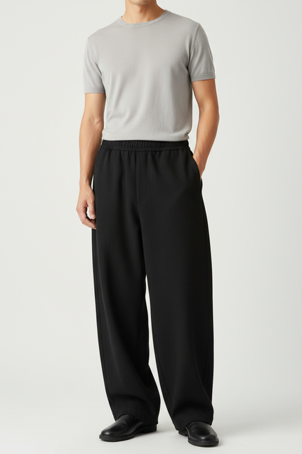 Pantalon Japonais Noir Ample Fluide Élastique Décontracté - Maille