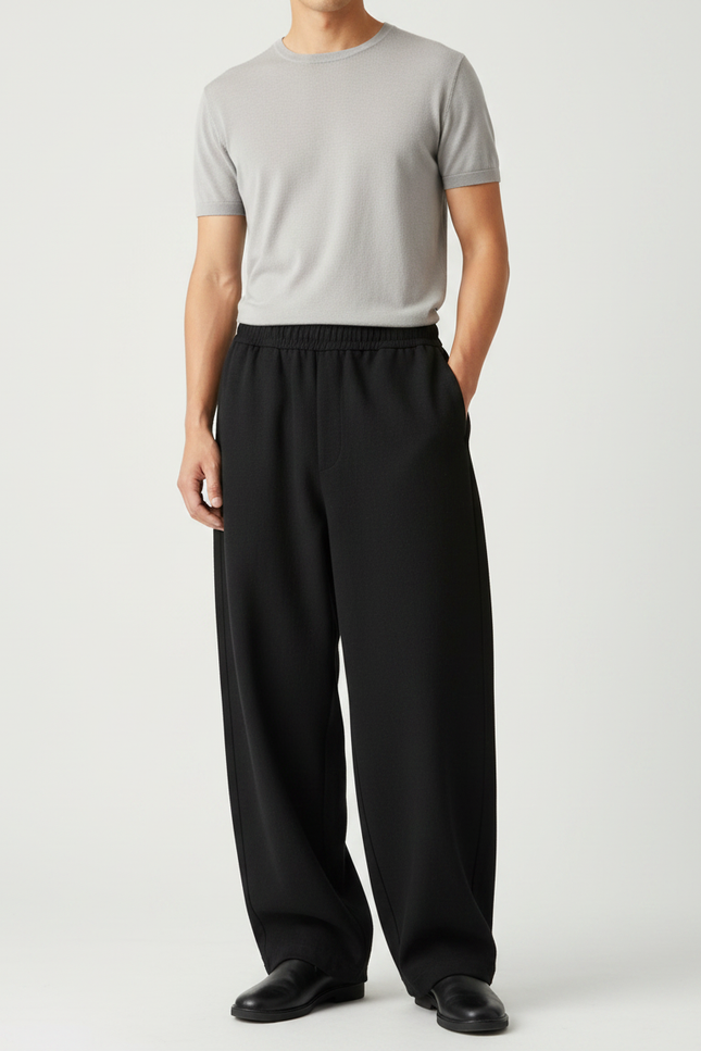 Pantalon Japonais Noir Ample Fluide Élastique Décontracté - Maille