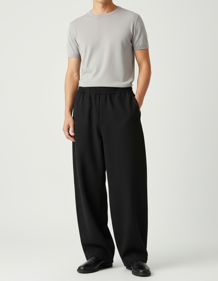 Pantalon Japonais Noir Ample Fluide Élastique Décontracté - Maille
