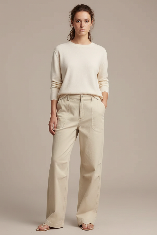 Pantalon Japonais Beige Ample Coton Décontracté Femme - Toile
