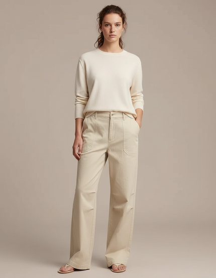 Pantalon Japonais Beige Ample Coton Décontracté Femme - Toile