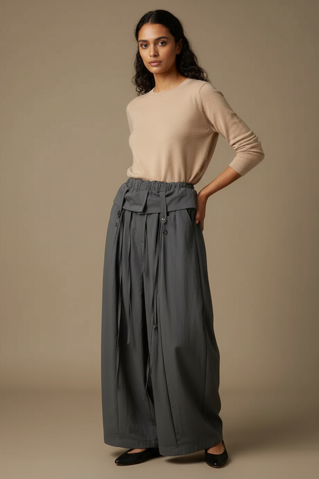 Pantalon Japonais Gris Ample Décontracté Coton Femme