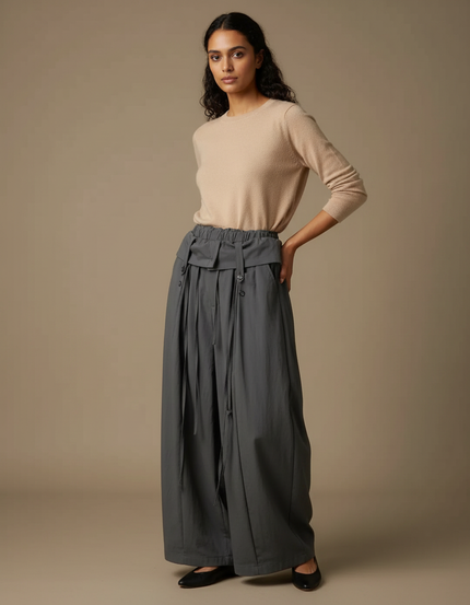 Pantalon Japonais Gris Ample Décontracté Coton Femme