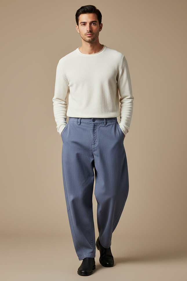 Pantalon Japonais Bleu Ample Décontracté Harem Coton