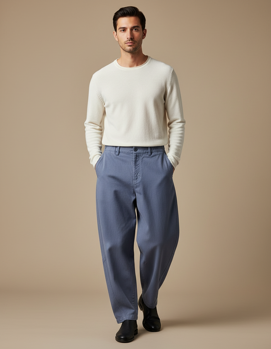 Pantalon Japonais Bleu Ample Décontracté Harem Coton