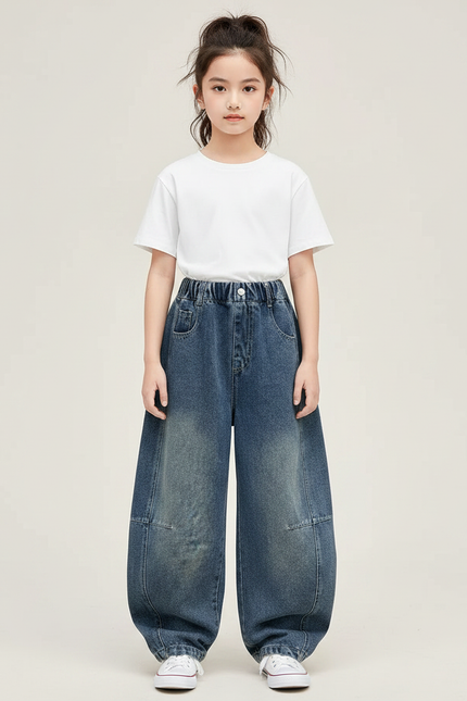 Pantalon Japonais Denim Ample Large Bleu Élastique Confortable - Jean