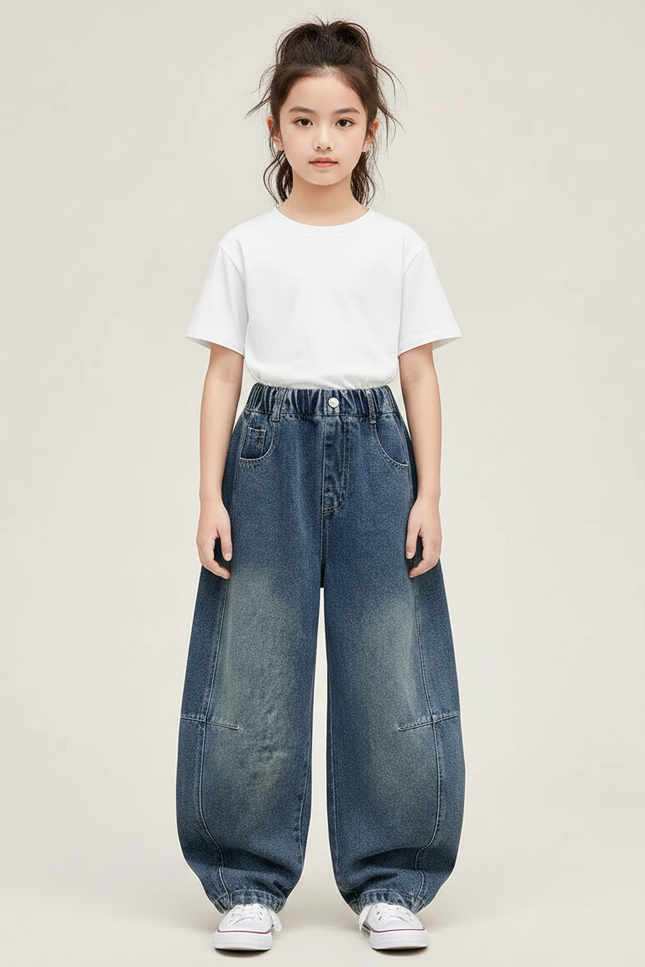 Pantalon Japonais Denim Ample Large Bleu Élastique Confortable - Jean