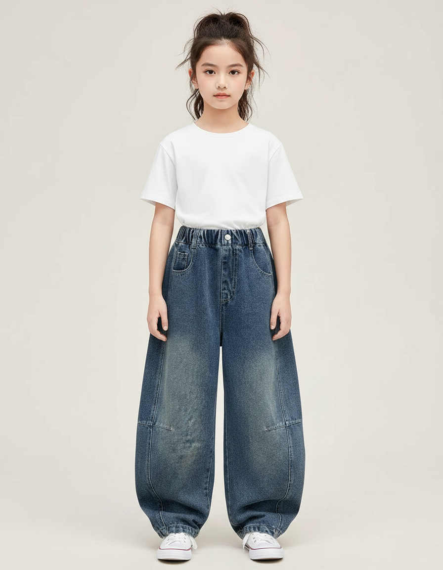 Pantalon Japonais Denim Ample Large Bleu Élastique Confortable - Jean
