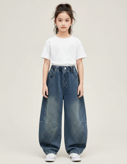 Pantalon Japonais Denim Ample Large Bleu Élastique Confortable - Jean
