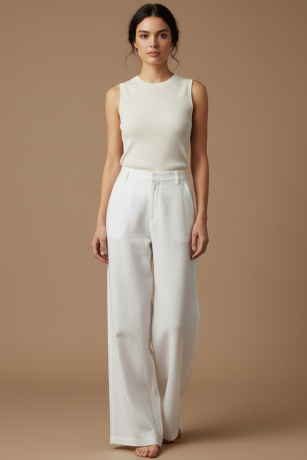 Pantalon Japonais Blanc Lin Ample Décontracté Fluide