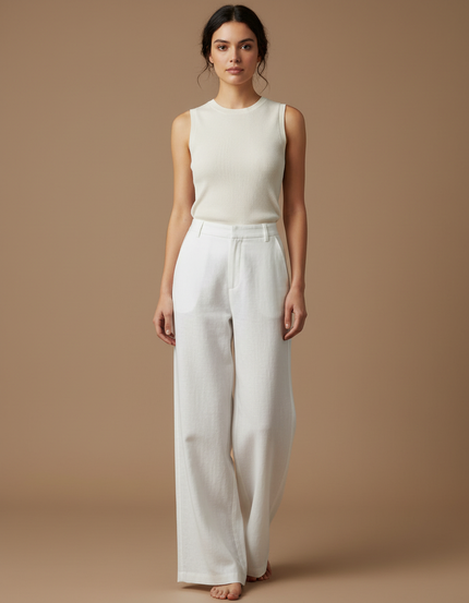 Pantalon Japonais Blanc Lin Ample Décontracté Fluide