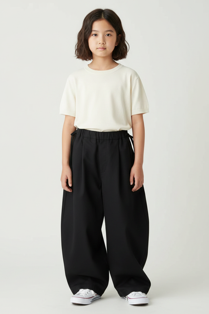 Pantalon Japonais Noir Ample Fluide Décontracté Enfant - Gabardine