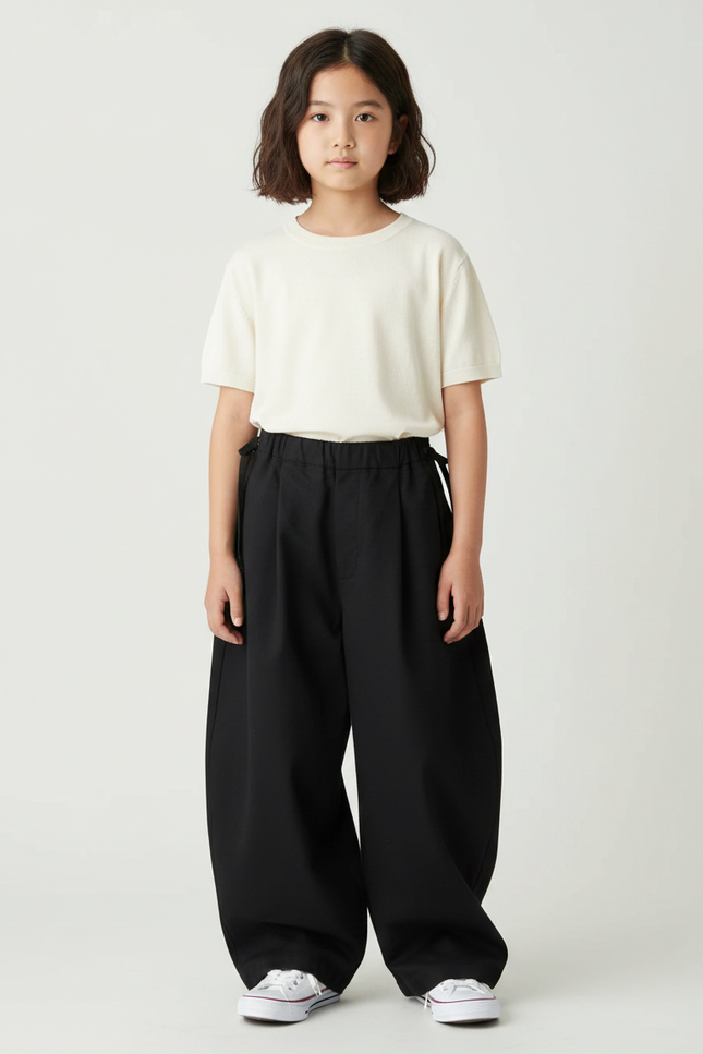 Pantalon Japonais Noir Ample Fluide Décontracté Enfant - Gabardine