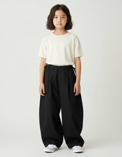 Pantalon Japonais Noir Ample Fluide Décontracté Enfant - Gabardine