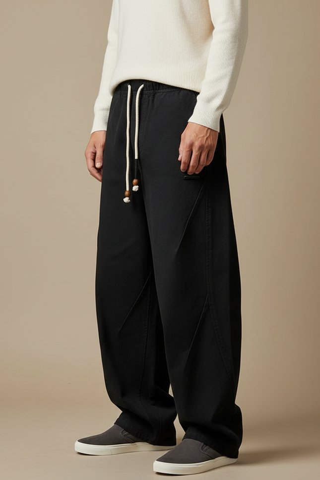 Pantalon Japonais Noir Ample Décontracté Coton Homme