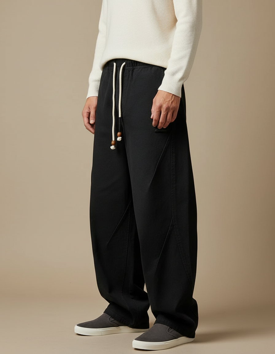 Pantalon Japonais Noir Ample Décontracté Coton Homme