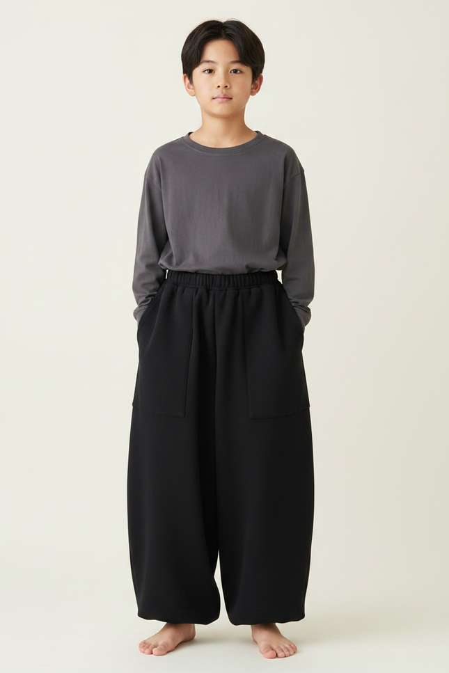 Pantalon Japonais Noir Ample Molleton Enfant