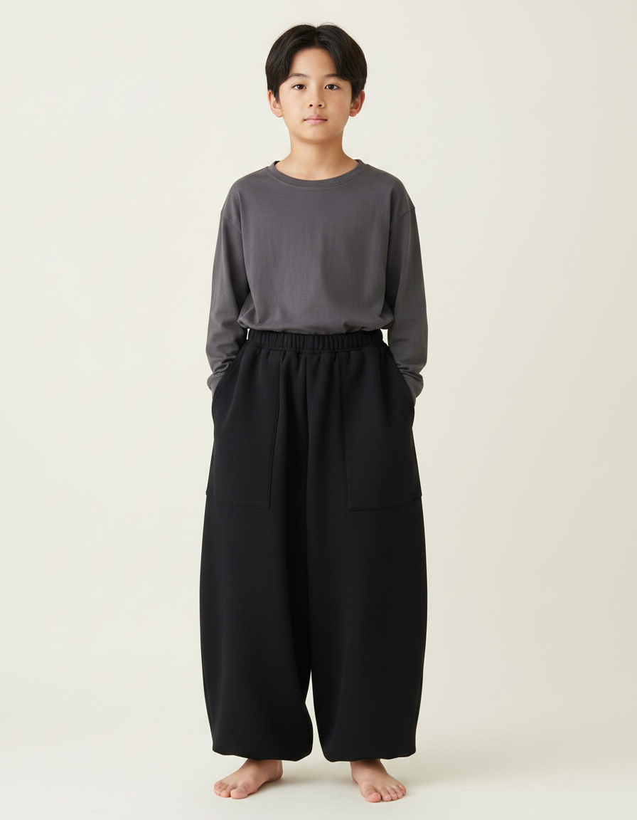 Pantalon Japonais Noir Ample Molleton Enfant
