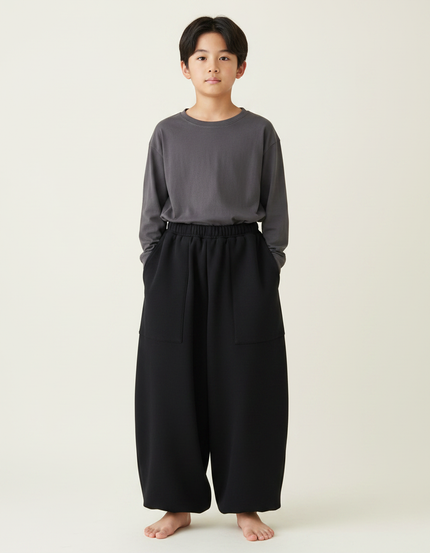 Pantalon Japonais Noir Ample Molleton Enfant
