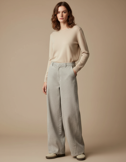 Pantalon Japonais Gris Clair Ample Droit Taille Haute - Jean
