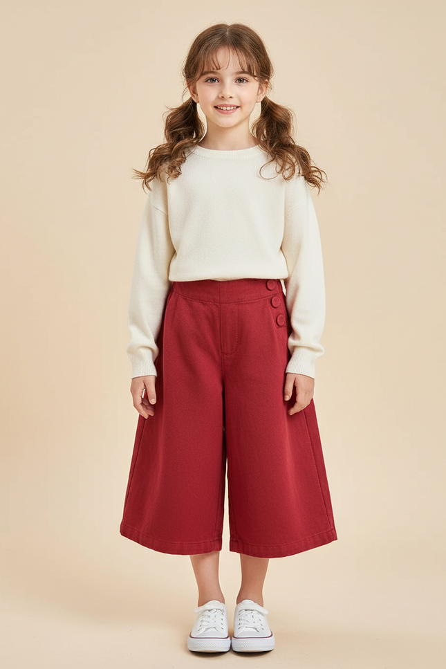 Pantalon Japonais Rouge Ample Coton Enfant Boutons - Molleton