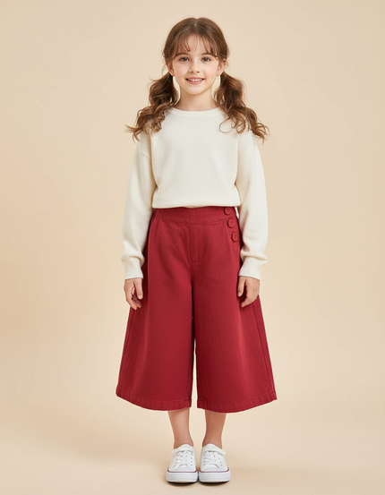 Pantalon Japonais Rouge Ample Coton Enfant Boutons - Molleton