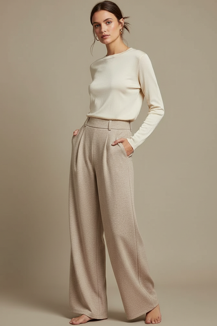 Pantalon Japonais Beige Ample Large Fluide Élégant - Molleton