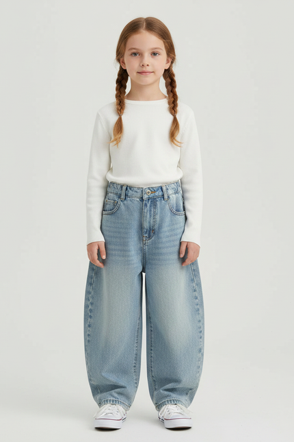 Pantalon Japonais Large Bleu Clair Décontracté Enfant - Jean