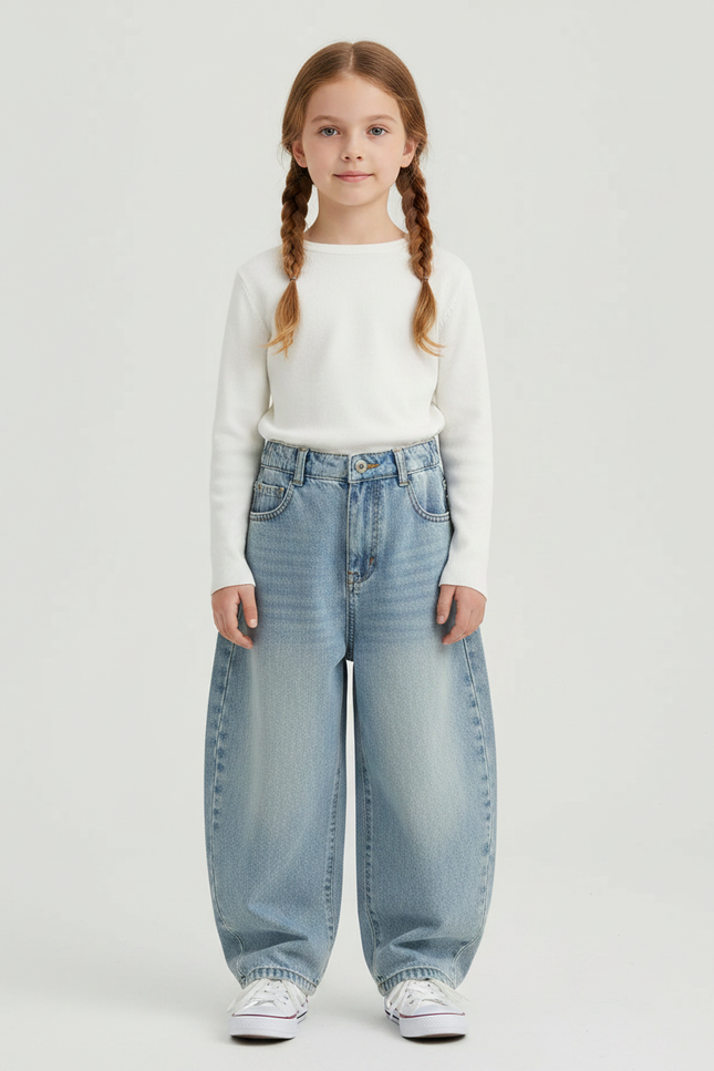 Pantalon Japonais Large Bleu Clair Décontracté Enfant - Jean
