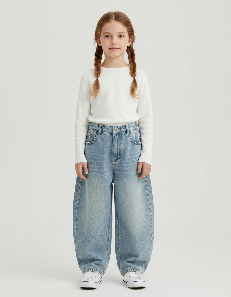 Pantalon Japonais Large Bleu Clair Décontracté Enfant - Jean