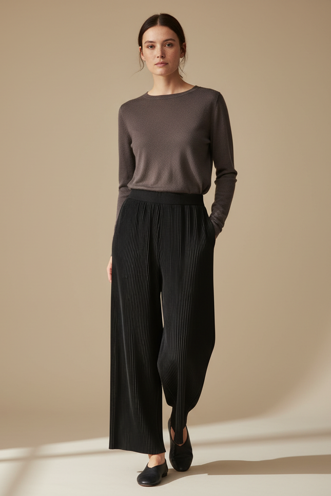 Pantalon Japonais Noir Plissé Ample Fluide Femme - Polyester