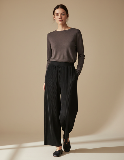 Pantalon Japonais Noir Plissé Ample Fluide Femme - Polyester