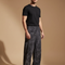 Pantalon Japonais Large Fleuri Gris Noir Décontracté - Coton