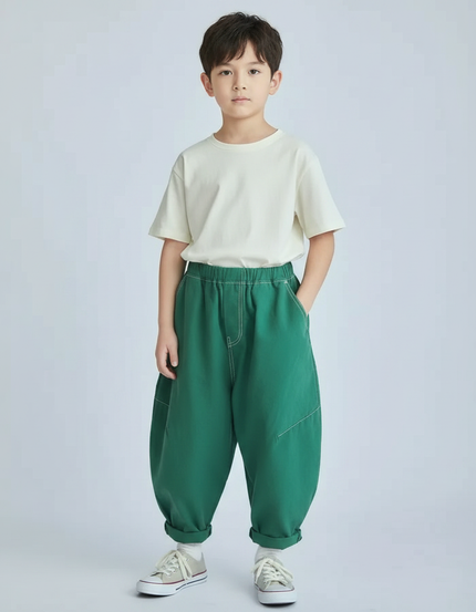 Pantalon Japonais Vert Ample Décontracté Enfant Garçon - Coton