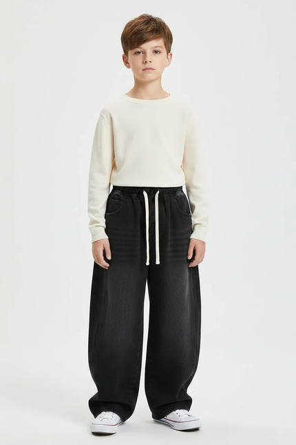 Pantalon Japonais Noir Délavé Ample Décontracté Enfant - Jean