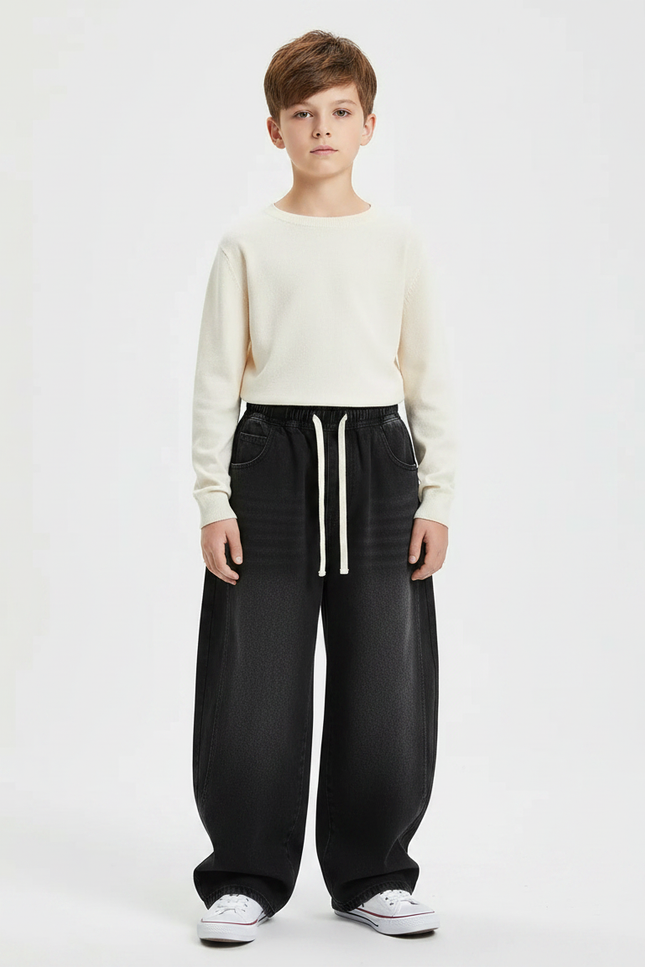Pantalon Japonais Noir Délavé Ample Décontracté Enfant - Jean