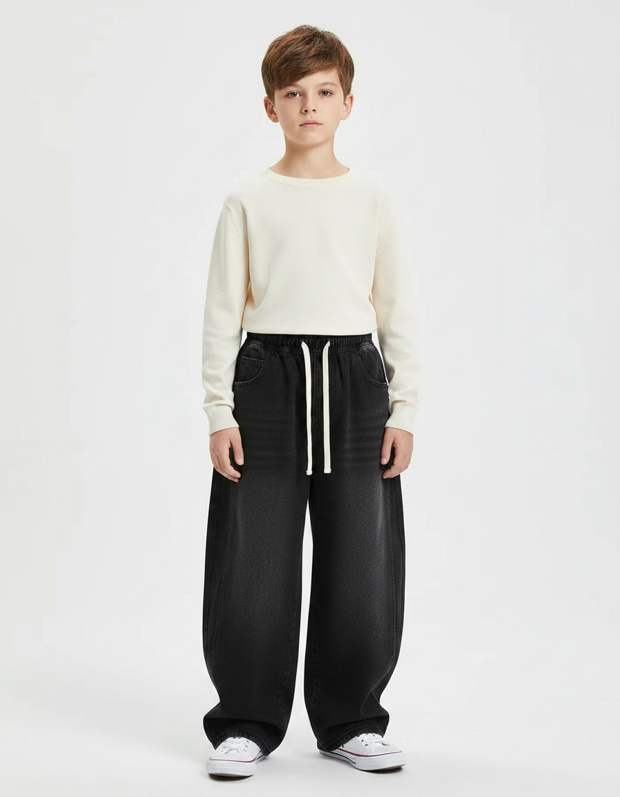 Pantalon Japonais Noir Délavé Ample Décontracté Enfant - Jean