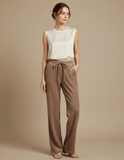 Pantalon Japonais Marron Côtelé Ample Confortable Cordon - Cordé