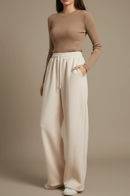 Pantalon Japonais Crème Molleton Large Confortable Chaud - Beige
