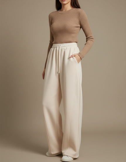 Pantalon Japonais Crème Molleton Large Confortable Chaud - Beige